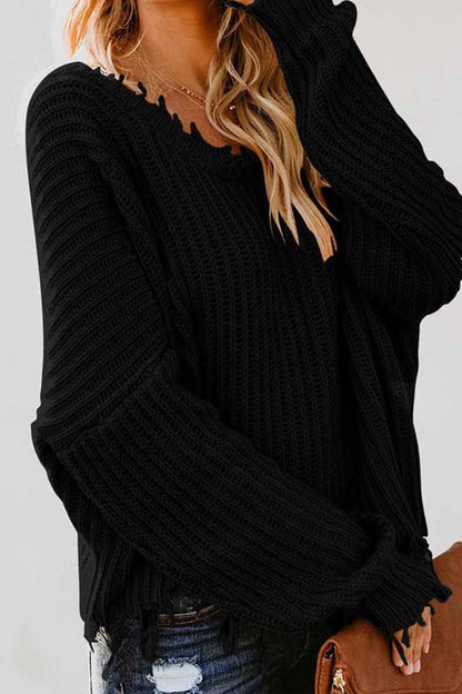 Suéter de punto de invierno con cuello en V en 3 colores