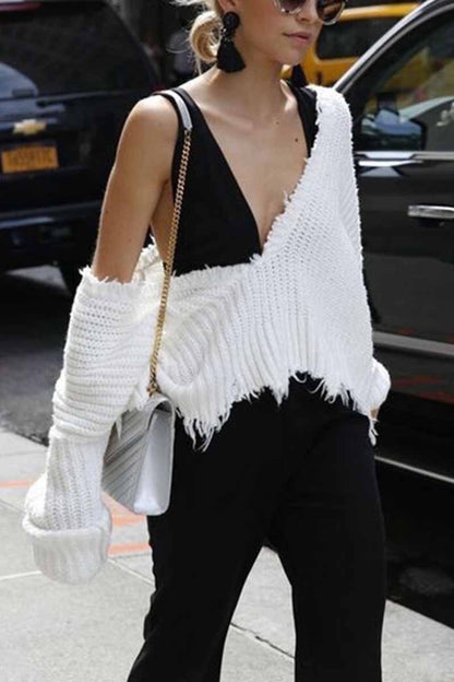 Suéter de punto de invierno con cuello en V en 3 colores
