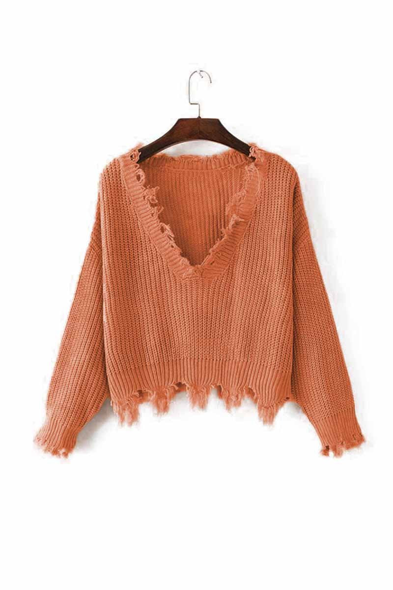 Suéter de punto de invierno con cuello en V en 3 colores
