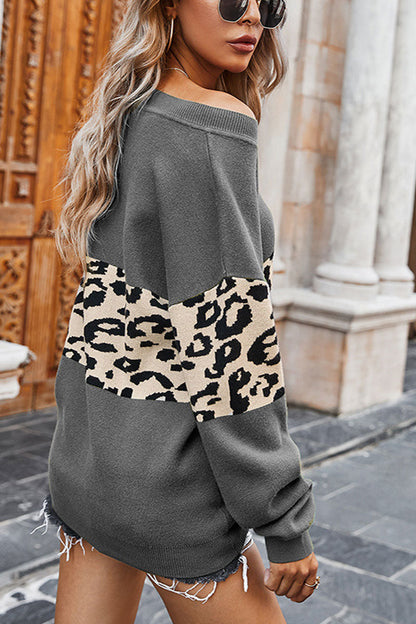 Suéter de cuello en V con estampado de leopardo (5 colores)