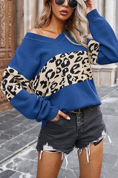 Suéter de cuello en V con estampado de leopardo (5 colores)