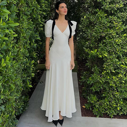 TRAUXY Elegante Vestido Largo con Lazo y Cordones para Mujer, Sin Mangas, Abullonado, Escote en V, Vestido de Playa de Moda para Vacaciones, Conjuntos de Verano