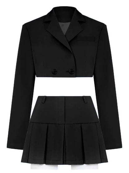 2025 Fall Women Blazer Suit Two Piece Sets Turn-down Collar Blazers Tops And Pleated Skirts Femme High Street Y2K Outfits