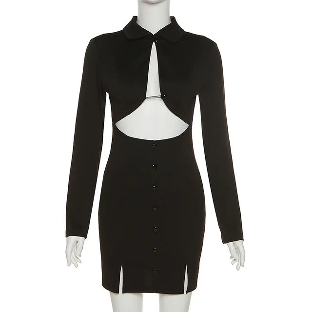 Black Mini Dress Women Summer Hollow Out Sexy Mini Bodycon Autumn Dresses Elegant Ladies Wrap Hip Night Party Vestidos