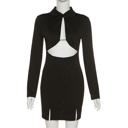 Black Mini Dress Women Summer Hollow Out Sexy Mini Bodycon Autumn Dresses Elegant Ladies Wrap Hip Night Party Vestidos
