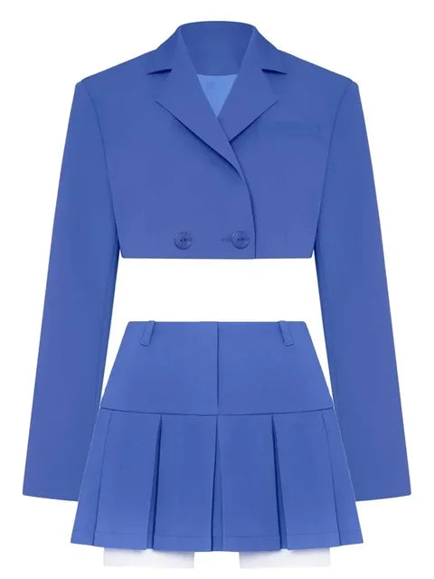 Casual Two Piece Sets Women’s Outfits 2025 New Black Matching Sets With Skirt And Blazer Cropped Top Skirt Sets For Women