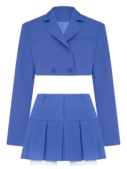 Casual Two Piece Sets Women’s Outfits 2025 New Black Matching Sets With Skirt And Blazer Cropped Top Skirt Sets For Women