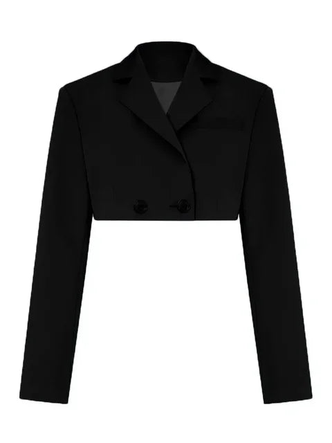 Casual Two Piece Sets Women’s Outfits 2025 New Black Matching Sets With Skirt And Blazer Cropped Top Skirt Sets For Women