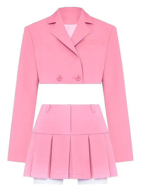 Casual Two Piece Sets Women’s Outfits 2025 New Black Matching Sets With Skirt And Blazer Cropped Top Skirt Sets For Women