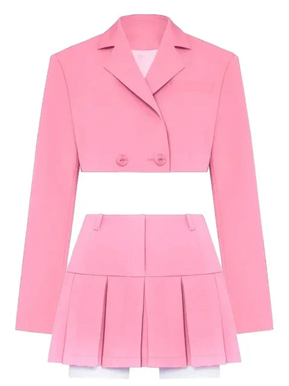 Casual Two Piece Sets Women’s Outfits 2025 New Black Matching Sets With Skirt And Blazer Cropped Top Skirt Sets For Women