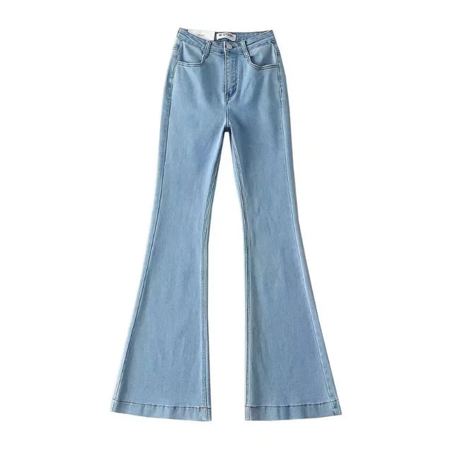 Pantalones vaqueros acampanados de verano para mujer, pantalones vaqueros largos ajustados, pantalones vaqueros elásticos azules de moda Y2K, pantalones vaqueros de cintura alta 2025