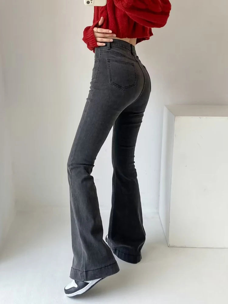 Pantalones vaqueros acampanados de verano para mujer, pantalones vaqueros largos ajustados, pantalones vaqueros elásticos azules de moda Y2K, pantalones vaqueros de cintura alta 2025