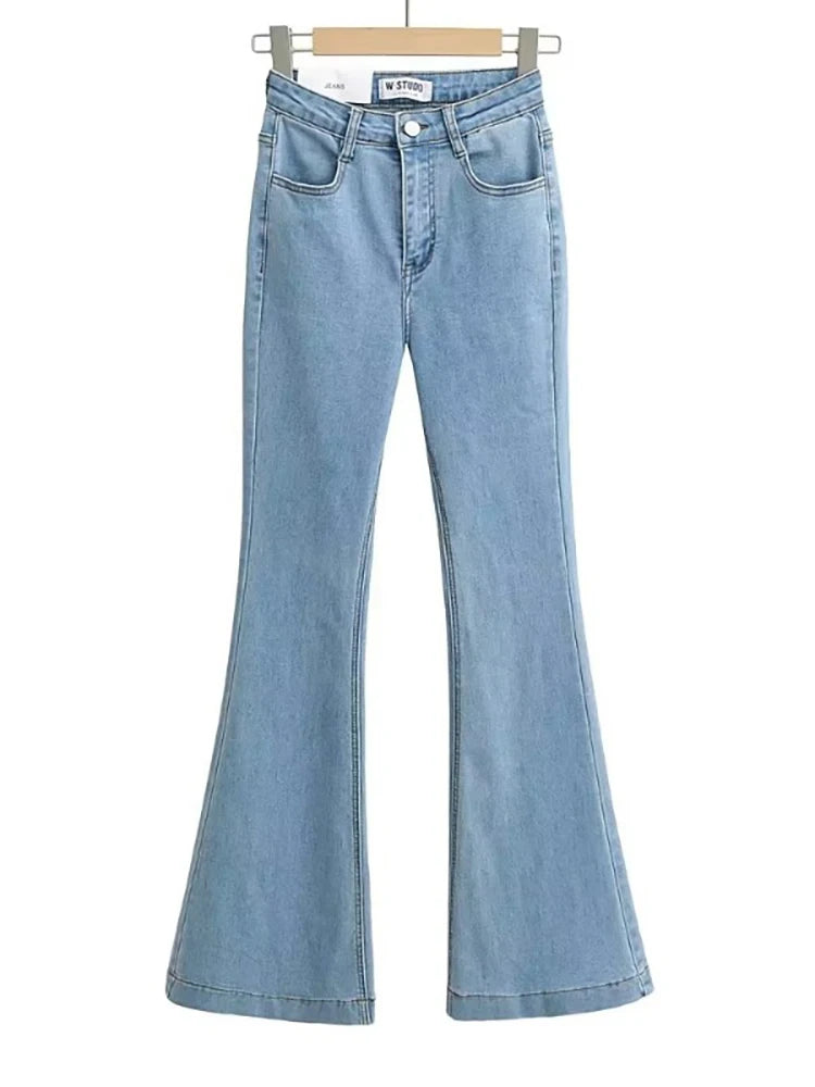Pantalones vaqueros acampanados de verano para mujer, pantalones vaqueros largos ajustados, pantalones vaqueros elásticos azules de moda Y2K, pantalones vaqueros de cintura alta 2025