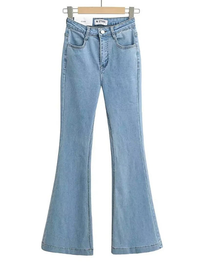 Pantalones vaqueros acampanados de verano para mujer, pantalones vaqueros largos ajustados, pantalones vaqueros elásticos azules de moda Y2K, pantalones vaqueros de cintura alta 2025