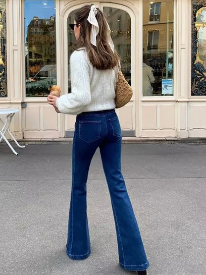 Pantalones vaqueros acampanados de verano para mujer, pantalones vaqueros largos ajustados, pantalones vaqueros elásticos azules de moda Y2K, pantalones vaqueros de cintura alta 2025