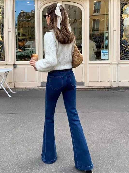 Pantalones vaqueros acampanados de verano para mujer, pantalones vaqueros largos ajustados, pantalones vaqueros elásticos azules de moda Y2K, pantalones vaqueros de cintura alta 2025