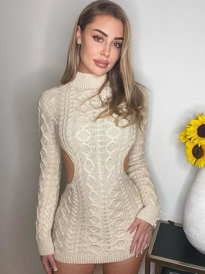 Vestido playero de punto para mujer, otoño 2025, ajustado, sin espalda, de manga larga, sexy, para fiesta, minivestido para mujer, estilo Y2K, para vacaciones