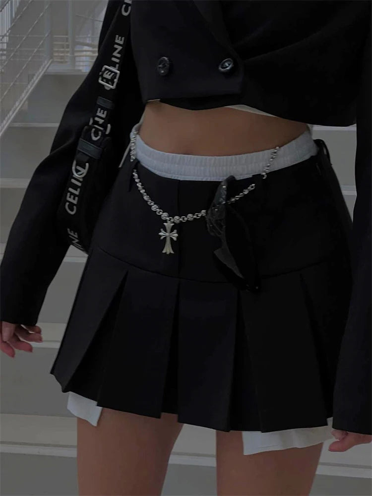 Nueva minifalda para mujer, bonita falda de cintura alta, moda Y2K, conjunto de ropa de calle informal 2025, faldas plisadas negras para mujer.