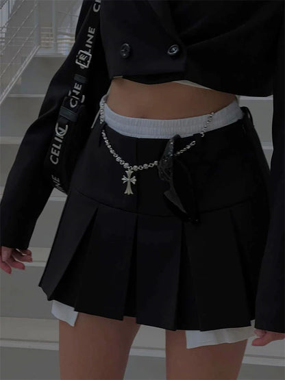 Nueva minifalda para mujer, bonita falda de cintura alta, moda Y2K, conjunto de ropa de calle informal 2025, faldas plisadas negras para mujer.