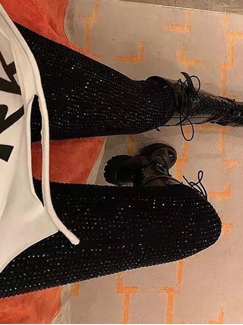 Sparkly Crystal Pants Women Leggings Autumn Winter High Waist Elastic Bodycon Long Penci Pant Streetwear Y2K Pants Tights