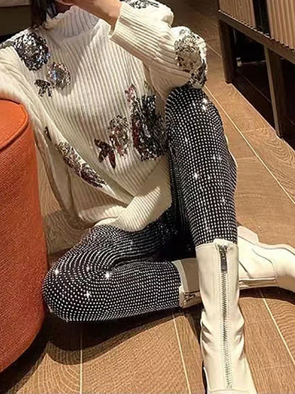 Sparkly Crystal Pants Women Leggings Autumn Winter High Waist Elastic Bodycon Long Penci Pant Streetwear Y2K Pants Tights
