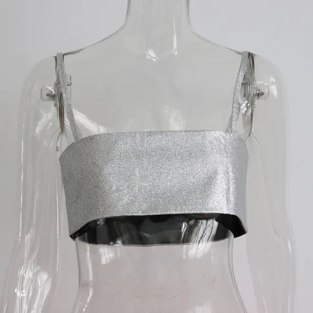 Sparkly Y2K Tops Women Summer Suspender Sleeveless Sexy Crop Top 2025 Femme Elegant Night Party Basic Cute Tops Tee