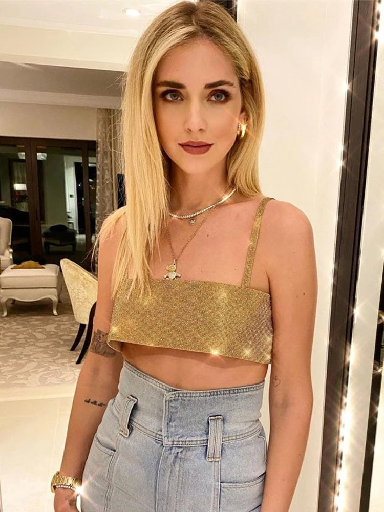 Sparkly Y2K Tops Women Summer Suspender Sleeveless Sexy Crop Top 2025 Femme Elegant Night Party Basic Cute Tops Tee