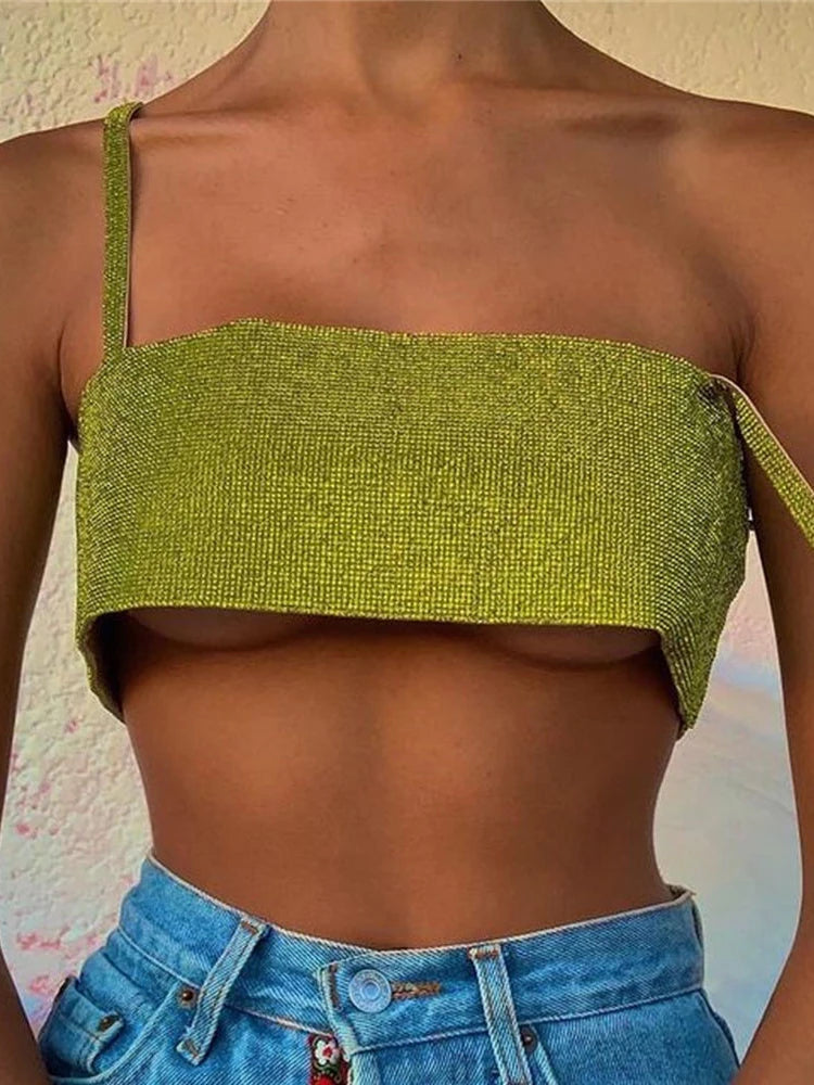 Sparkly Y2K Tops Women Summer Suspender Sleeveless Sexy Crop Top 2025 Femme Elegant Night Party Basic Cute Tops Tee