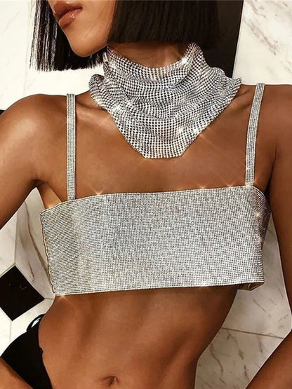 Sparkly Y2K Tops Women Summer Suspender Sleeveless Sexy Crop Top 2025 Femme Elegant Night Party Basic Cute Tops Tee