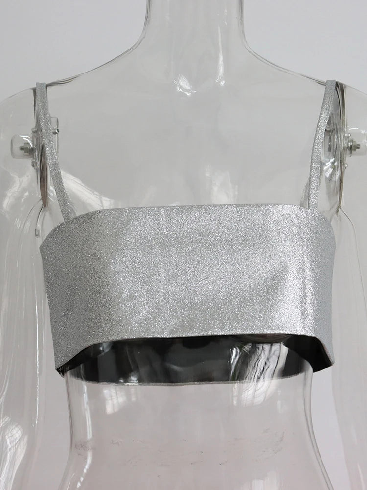Sparkly Y2K Tops Women Summer Suspender Sleeveless Sexy Crop Top 2025 Femme Elegant Night Party Basic Cute Tops Tee