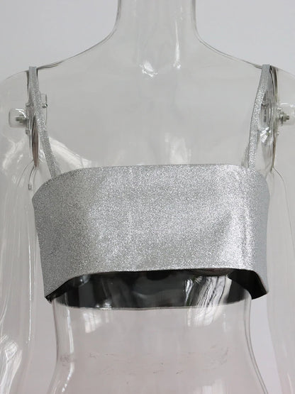 Sparkly Y2K Tops Women Summer Suspender Sleeveless Sexy Crop Top 2025 Femme Elegant Night Party Basic Cute Tops Tee