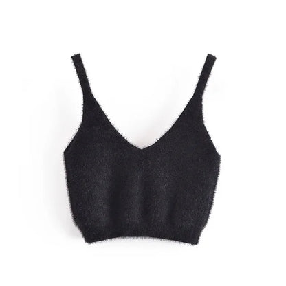 Conjuntos de dos piezas para mujer: cárdigan blanco de felpa de mohair con botones, abrigos, tops con sujetador y minipantalones cortos a juego.