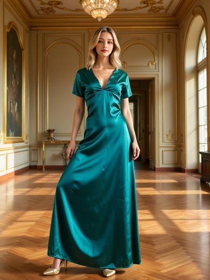 Vestido de noche elegante con escote en V y cintura alta, sexy, sin espalda, liso, sin mangas, para fiesta, 2025, vestido largo calado para mujer