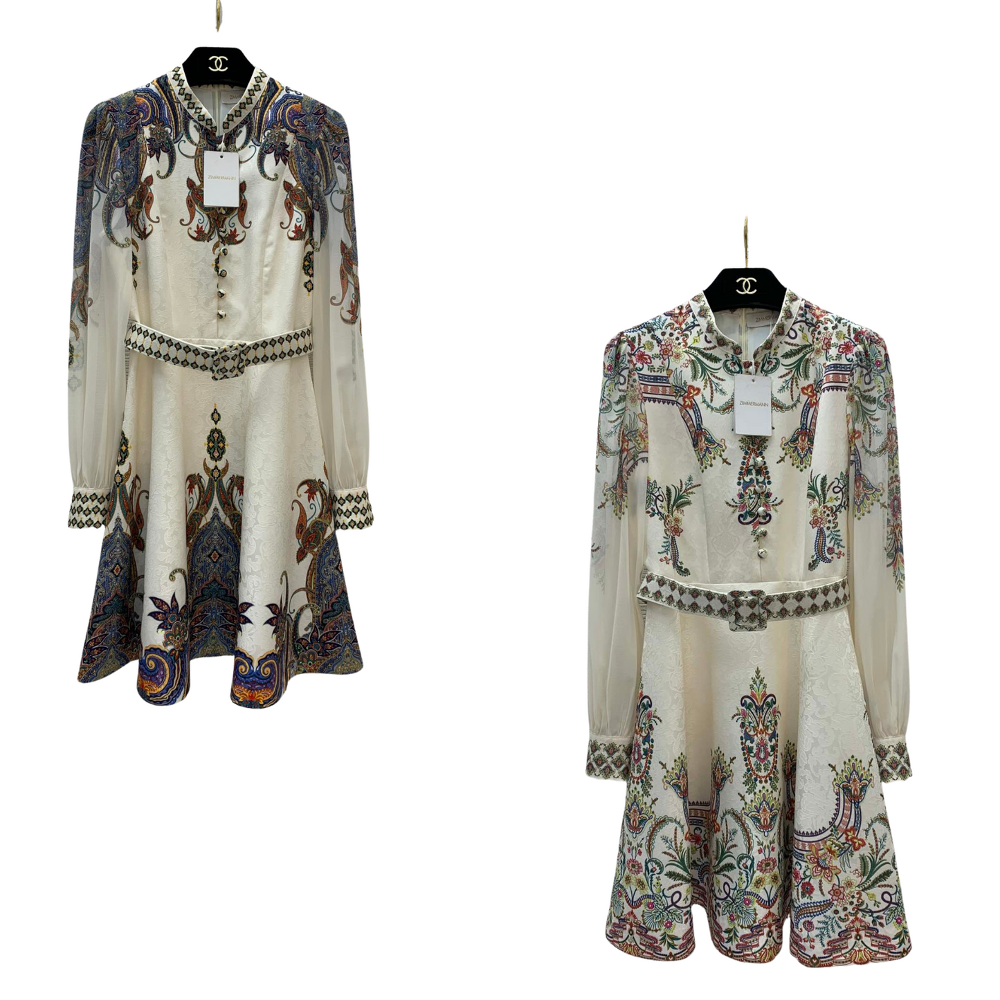 Zimmerman Midi Dress Beige Embroidered with Floral Patterns Cotton 226185