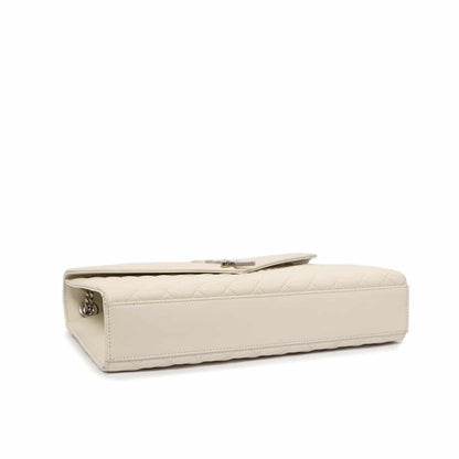 SAINT LAURENT GRAIN DE POUDRE MATELASSE CHEVRON LARGE TRIQUILT MONOGRAM SATCHEL WHITE 30CM ARS4381340717