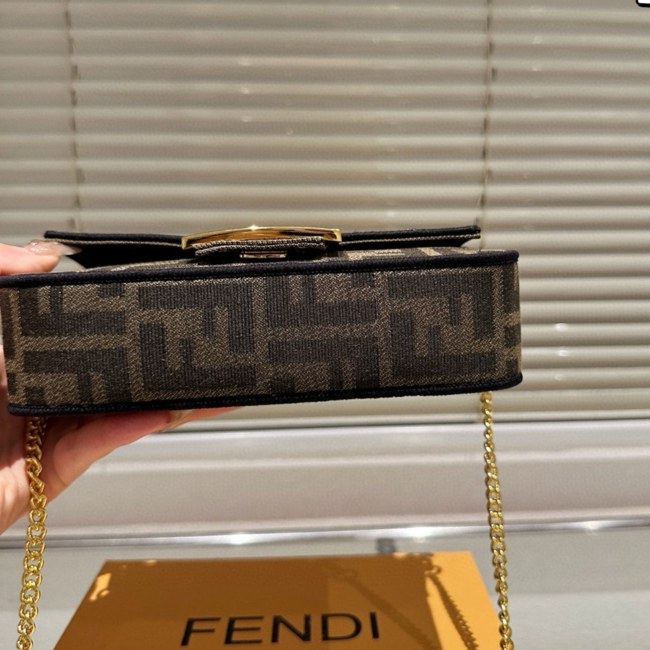 FENDI BAGUETTE MINI BROWN FF JACQUARD FABRIC BAG 20CM 8BS017A6V5F17U4