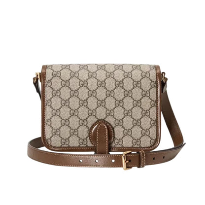 GUCCI GG SUPREME SHOULDER BAG INTERLOCKING G BROWN 20CM 671620 92TCG 8563
