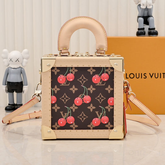 LOUIS VUITTON X TAKASHI MURAKAMI MINI SQUARE TRUNK CHERRY MONOGRAM BROWN 17CM M14040
