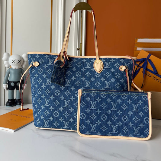 LOUIS VUITTON NEVERFULL MM BAG DENIM BLUE 32CM M13192