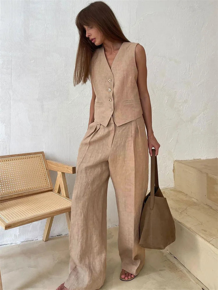 2 Piece-Set Fashion Women Wide Leg Trousers Patchwork High Waist Casual Straight Legg Outfits Vestidos Women’s Pants Sets