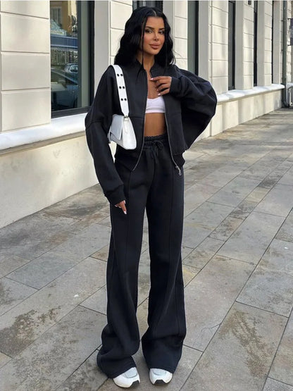 Conjunto de chándal de 2 piezas de otoño para mujer, pantalones ajustados de cintura alta con cordón, ropa de moda, conjuntos de pantalones holgados para mujer