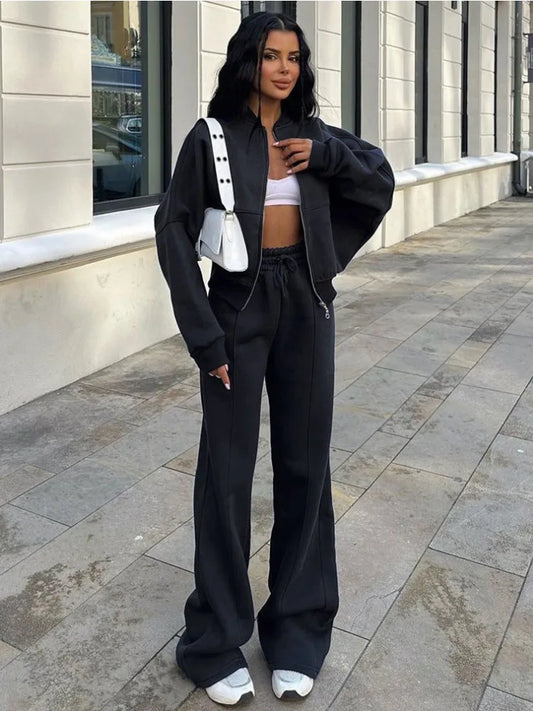Autumn 2 Piece-Set Tracksuit Trousers Outfits Female Slim High Waist Drawstring Fashion Clothes Loose Women’s Pants Sets