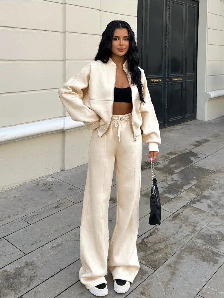 Conjunto de chándal de 2 piezas de otoño para mujer, pantalones ajustados de cintura alta con cordón, ropa de moda, conjuntos de pantalones holgados para mujer