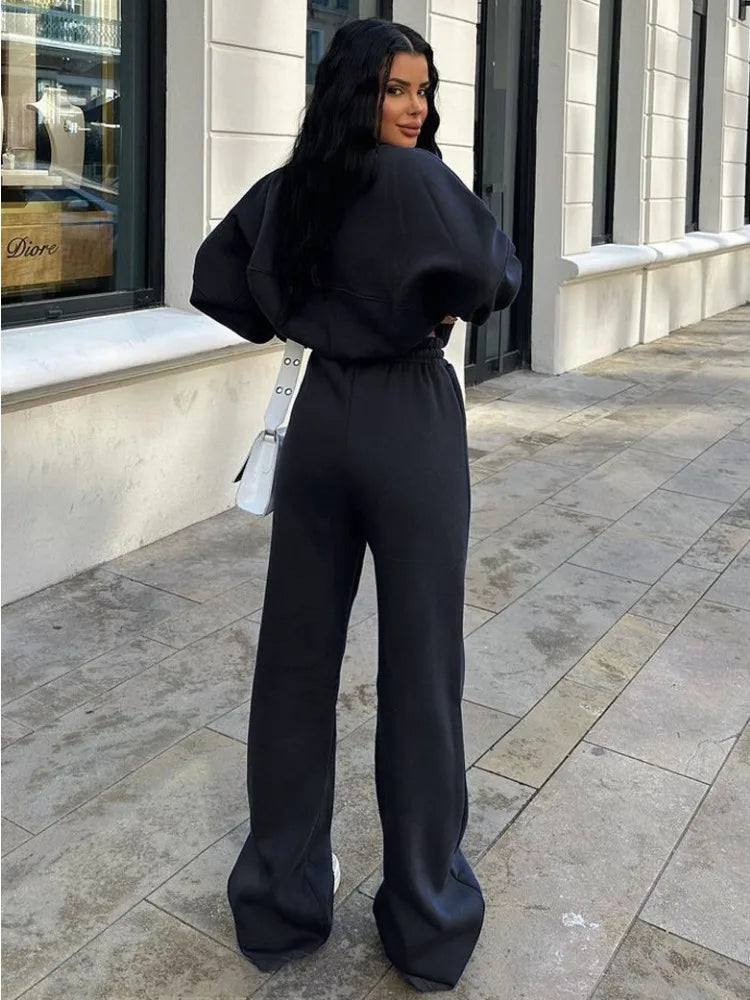 Conjunto de chándal de 2 piezas de otoño para mujer, pantalones ajustados de cintura alta con cordón, ropa de moda, conjuntos de pantalones holgados para mujer