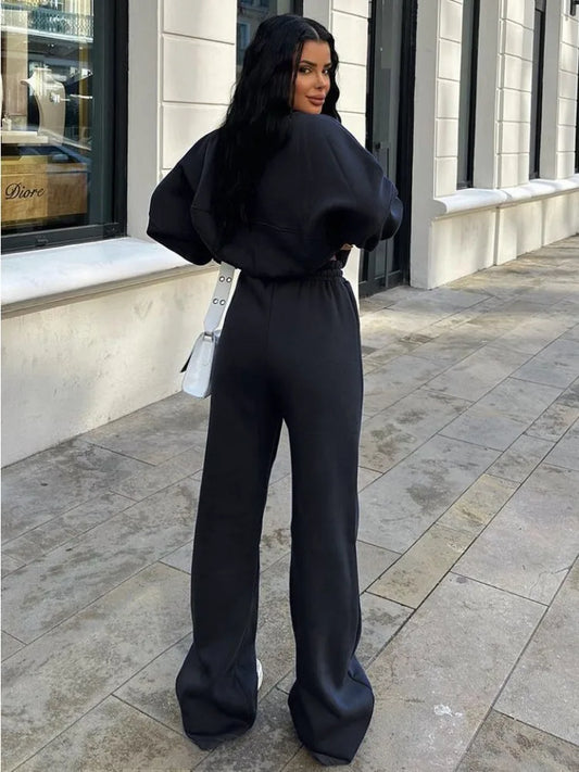 Autumn 2 Piece-Set Tracksuit Trousers Outfits Female Slim High Waist Drawstring Fashion Clothes Loose Women’s Pants Sets
