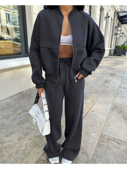 Conjunto de chándal de 2 piezas de otoño para mujer, pantalones ajustados de cintura alta con cordón, ropa de moda, conjuntos de pantalones holgados para mujer