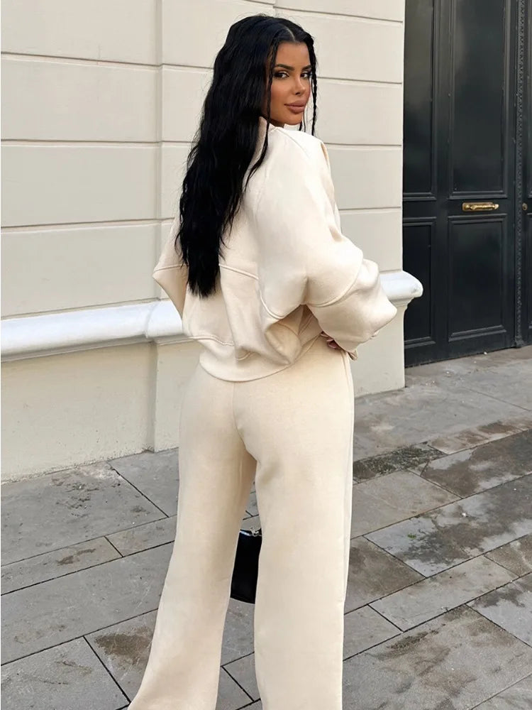 Conjunto de chándal de 2 piezas de otoño para mujer, pantalones ajustados de cintura alta con cordón, ropa de moda, conjuntos de pantalones holgados para mujer