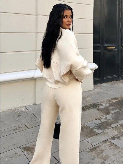 Conjunto de chándal de 2 piezas de otoño para mujer, pantalones ajustados de cintura alta con cordón, ropa de moda, conjuntos de pantalones holgados para mujer