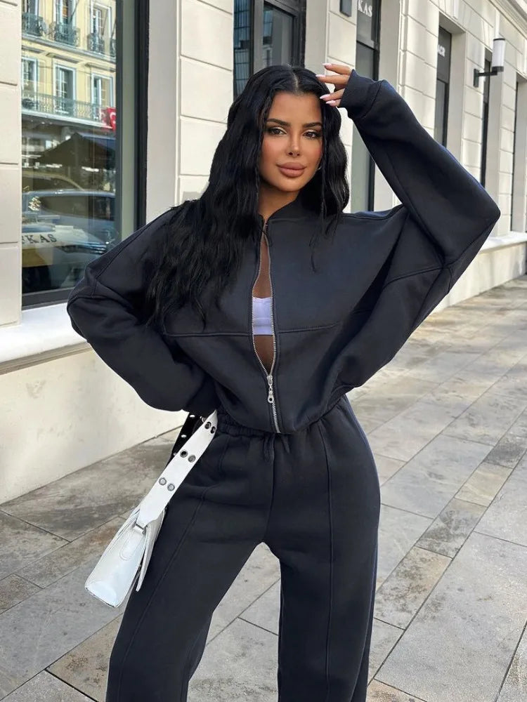 Conjunto de chándal de 2 piezas de otoño para mujer, pantalones ajustados de cintura alta con cordón, ropa de moda, conjuntos de pantalones holgados para mujer
