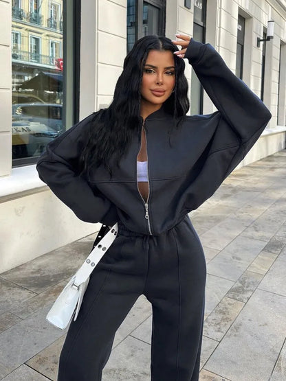 Conjunto de chándal de 2 piezas de otoño para mujer, pantalones ajustados de cintura alta con cordón, ropa de moda, conjuntos de pantalones holgados para mujer